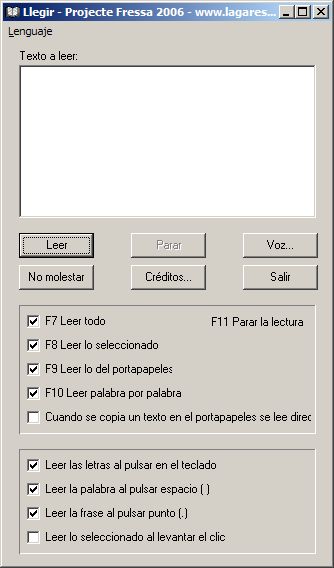 Pantalla del programa Llegir